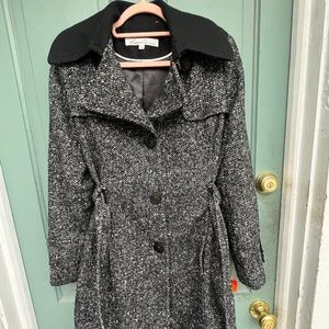 Kenneth Cole Belted Black and White Peacoat